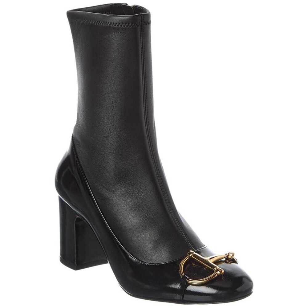 Gucci Half Horsebit Leather Bootie, Black
